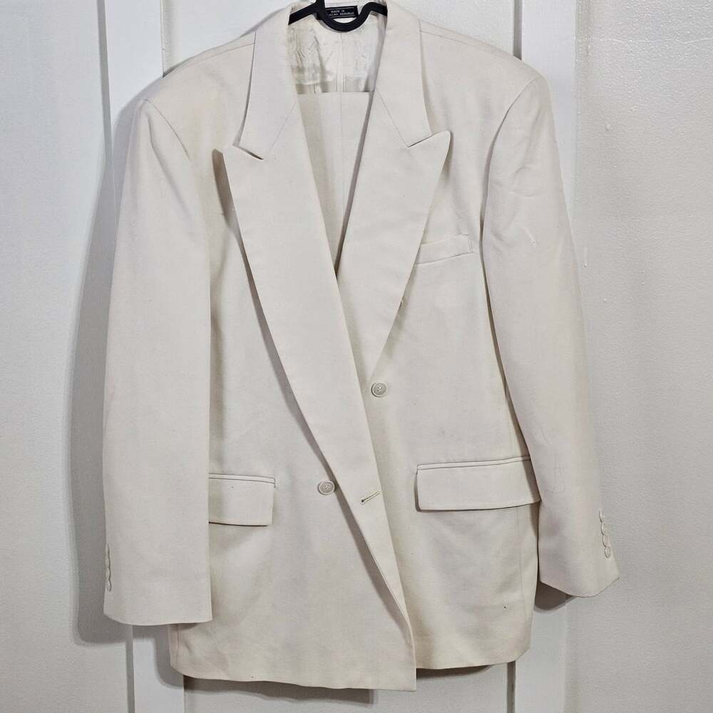 Vintage Irvine Park Mens 42 Cream Double Breasted Wool Blend 2 Piece Suit